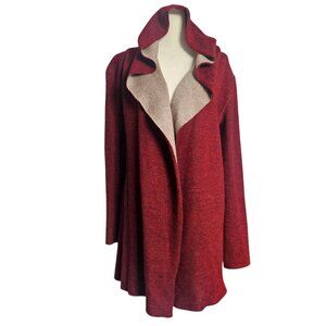 Overland Hooded Cardigan Sweater Womens Small Red/Tan Baby Alpaca Organic Cotton
